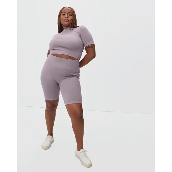 Everlane XS/S Seamless Bike Short Purple Rib Knit High Waist Gym Yoga NWT - Picture 1 of 11